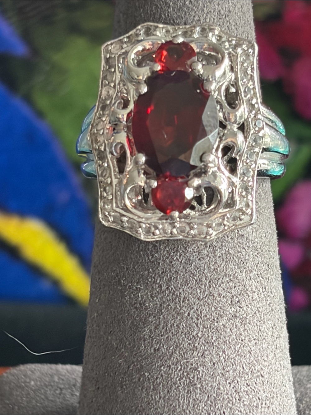 Sterling Silver and garnet ring